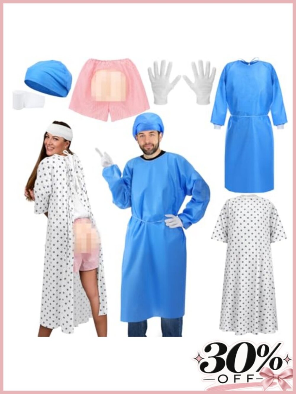 Halloween Couples Costume Set Doctor Surgeon Patient Gown Cosplay